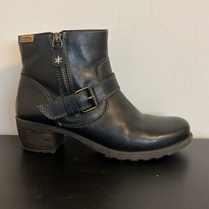 Pikolinos Leather Zip-Up Ankle Moto Boots with Strap and Buckle
